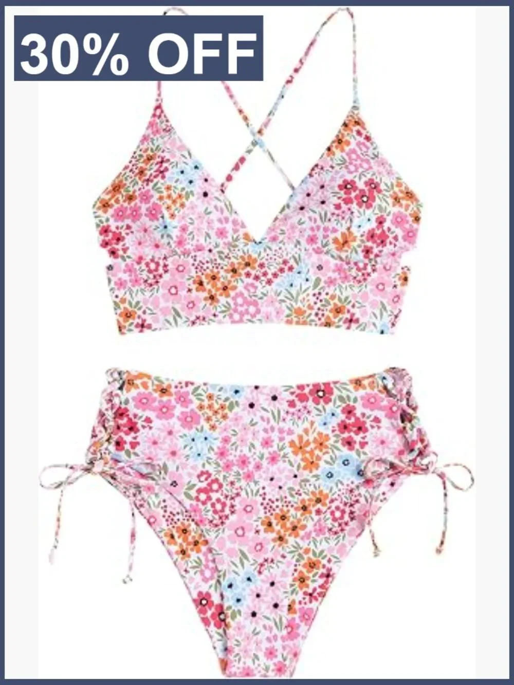 Ribbed Surplice Tankini Set with Adjustable Straps High Waisted